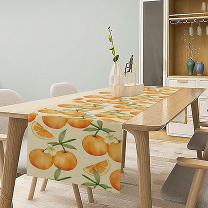 Orange Citrus Table Runner, Cute Spring Summer Fruit Themed Table Runner for Outdoor Birthday Party Kitchen Dining Home 13x108in