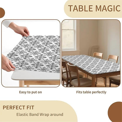Rectangle Table Cloth Cover Waterproof Elastic Fitted Polyester Fitted Tablecloths for 6 Foot Tables for Indoor,Picnic, Camping, Outdoor （60" x 30"，Geometric ）