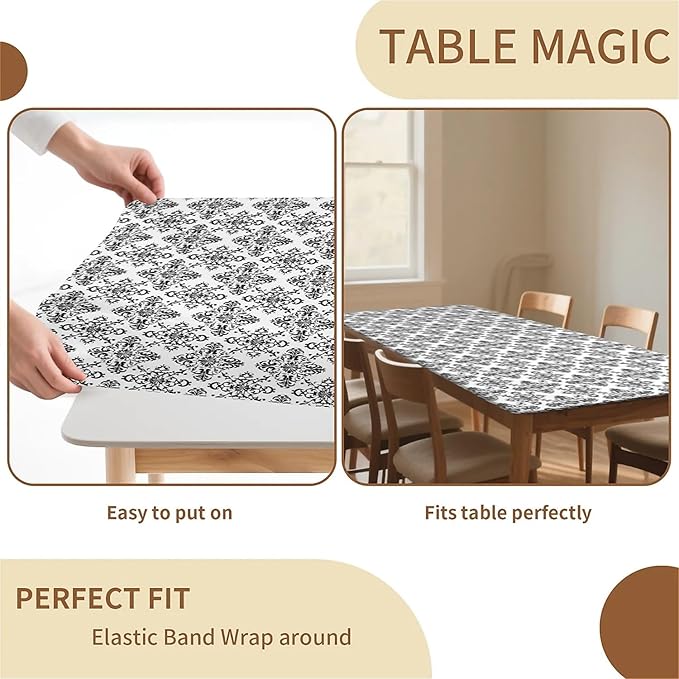 Rectangle Table Cloth Cover Waterproof Elastic Fitted Polyester Fitted Tablecloths for 8 Foot Tables for Indoor,Picnic, Camping, Outdoor （96" x 30"，Geometric ）