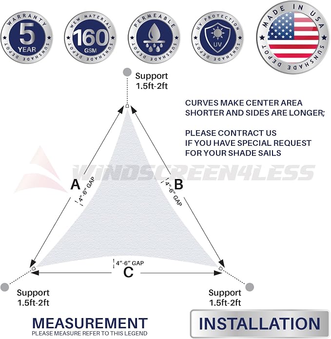 Windscreen4less 12' x 12' x 12' Sun Shade Sail Triangle Outdoor Canopy Cover UV - Image 9