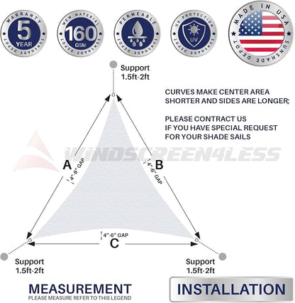 Windscreen4less 12' x 12' x 12' Sun Shade Sail Triangle Outdoor Canopy Cover UV - Image 9