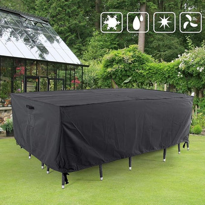 Tempera Outside Table and Chair Covers, Outdoor Dining Set Cover, Patio Furniture Cover Waterproof, Windproof for Winter, Rectangle, 90''L x 60''W x 27.8''H, Space Grey