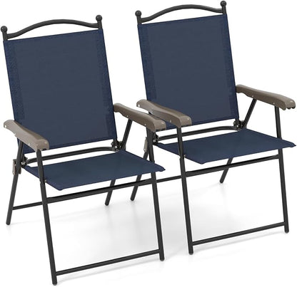 GIANTEX Set of 2 Patio Folding Chairs, Outdoor Patio Dining Chairs w/Armrest by Giantex