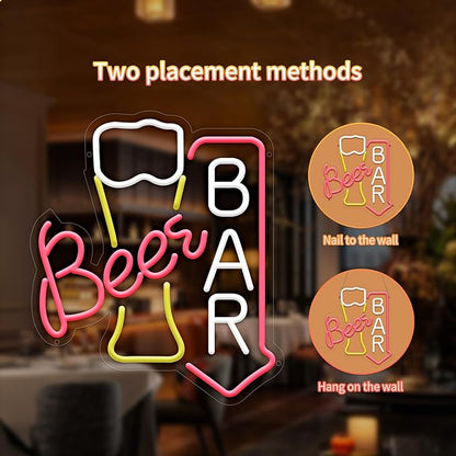 Beer Bar Neon Sign for Wall Decor, USB Powered Beer Bar Led Sign, Reusable Light Up Sign for Business, Light Up Sign for Kitchen and Livingroom