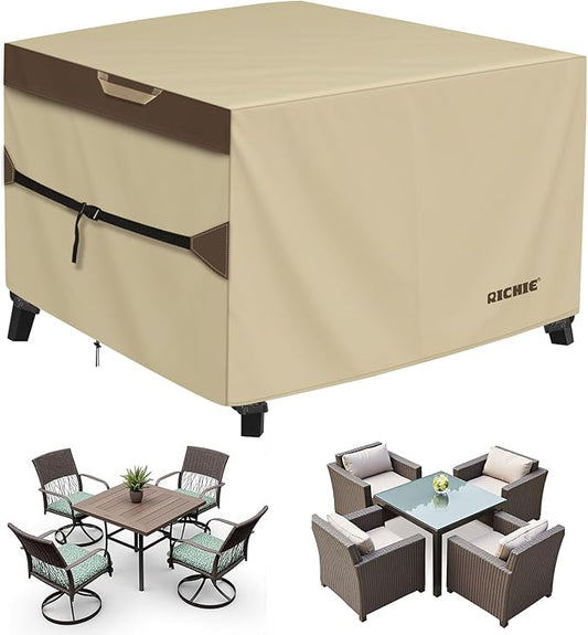 Outdoor Patio Furniture Cover - Heavy Duty Waterproof 600D Tough Canvas Protector for Square Table Cover, All-Season Dining Table and Chair Cover (74L x 74W x 28H Inch)