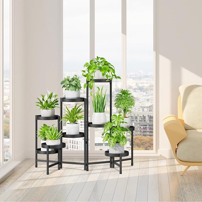 iDavosic.ly Plant Stand Indoor Outdoor, 9 Tier Metal Corner Shelf, Folding - Image 7