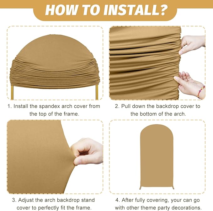 MODFUNS 6&6.6&7.2ft Arch Cover Set of 3 Spandex Arch Cover Khaki Beige White Arch Covers Stretchy Backdrop Fitted Arch Stand Covers for Wedding Ceremony Birthday Party Arch Decoration