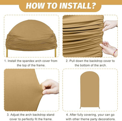 MODFUNS 6&6.6&7.2ft Arch Cover Set of 3 Spandex Arch Cover Khaki Beige White Arch Covers Stretchy Backdrop Fitted Arch Stand Covers for Wedding Ceremony Birthday Party Arch Decoration