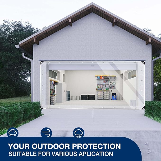 15oz Outdoor Clear Curtain, PVC Vinly Outdoor Clear Panel Curtain, Weather Resistant Outdoor Curtain for Pergola, Porch, Gazebos, with Rustproof Grommets-7'H x 8'W(96''W x 84''L,H=L)