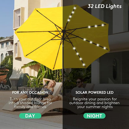 JEAREY 9' Patio Umbrella with Solar Lights, LED Umbrella, Lemon | Outdoor Table - Image 6