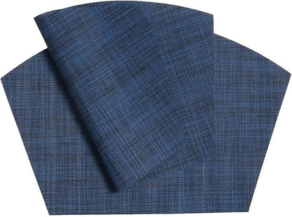SHACOS Wedge Placemats Set of 8 Woven Vinyl Plastic Placemats for Small Round Table Place Mats Wipe Clean Non Slip Table Mats, Blue Black