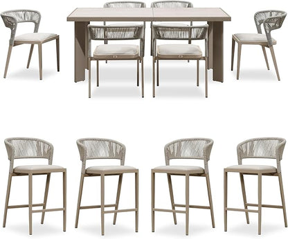 PURPLE LEAF 7 Pieces Outdoor Dining Set Patio Table and Chairs Set Aluminum Rattan Wicker Patio Furniture Set for Lawn Backyard Deck Champagne with Counter Stools