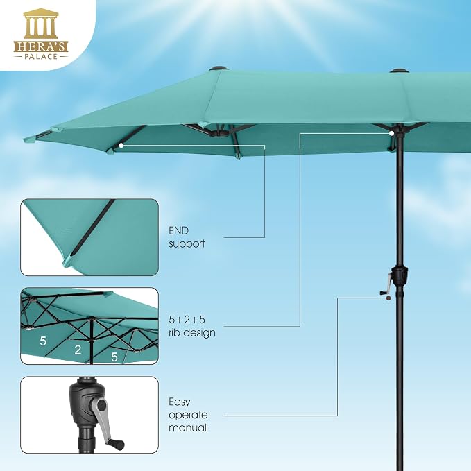 13 ft Large Double-Sided Patio Umbrella, Outdoor Umbrella, Turquoise | HERA'S - Image 4