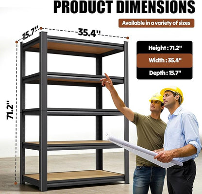 71.2" H Wood Garage Shelving, Adjustable Storage Shelves, 5 Tier Standing Metal - Image 2