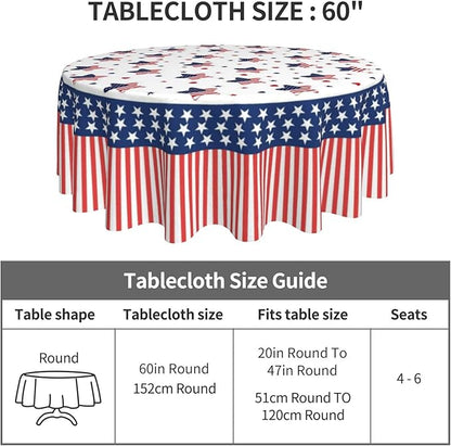 American Flag Round Tablecloth 4th of July American Flag 60 Inch Waterproof Rustic Table Cloth Fabric Farmhouse Stripe Tablecloth Decorative for Picnic Party Holiday Home Indoor Outdoor