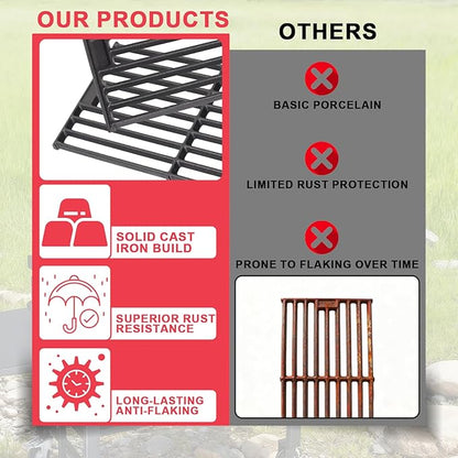 Grill Replacement Parts for Chargriller 5050 4000 4208 3725 3030 2121 2828 2123 2222 3001 9020 Parts, for King Griller 3008 5252, Cast Iron Grates Porcelain Heat Plates for Char Griller Accessories