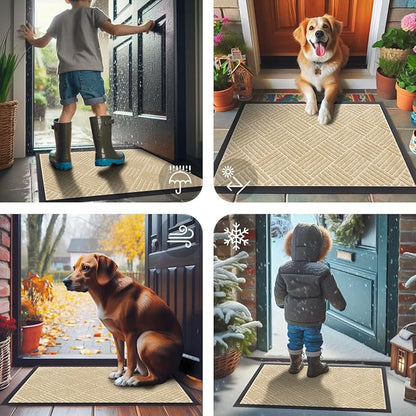 Smiry Front Door Mat Outside Entrance, Heavy Duty Outdoor Indoor Natural Rubber Doormat, Non Slip, Trap Dirt and Moisture, Easy Clean, Low Profile Patio Porch Entryway Mat, 47x32, Beige