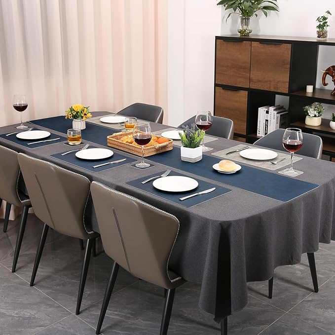 Table Runners 72 Inches Long, Dual-Sided Faux Leather Farmhouse Table Runner Waterproof Heatproof Non-Slip for Living Room Party Home Decor Holiday Decorations(Gray Blue, 15 x 72 Inch)