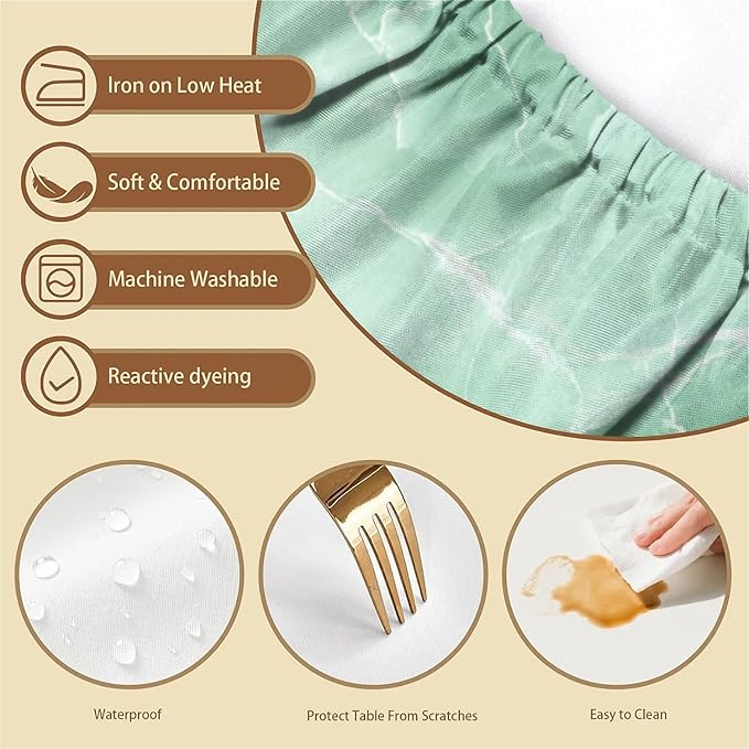 Rectangle Table Cloth Cover Waterproof Elastic Fitted Polyester Fitted Tablecloths for 8 Foot Tables for Indoor,Picnic, Camping, Outdoor （96" x 30"，Green Marble）
