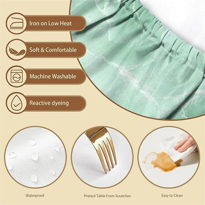 Rectangle Table Cloth Cover Waterproof Elastic Fitted Polyester Fitted Tablecloths for 8 Foot Tables for Indoor,Picnic, Camping, Outdoor （96" x 30"，Green Marble）