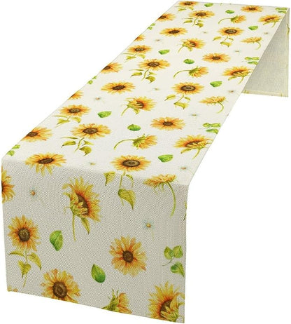 Yellow Sunflower Table Runner, Seasonal Spring Summer Flowers Table Decor for Kitchen Dining Room Coffee Holiday Kitchen Dining 13x60in