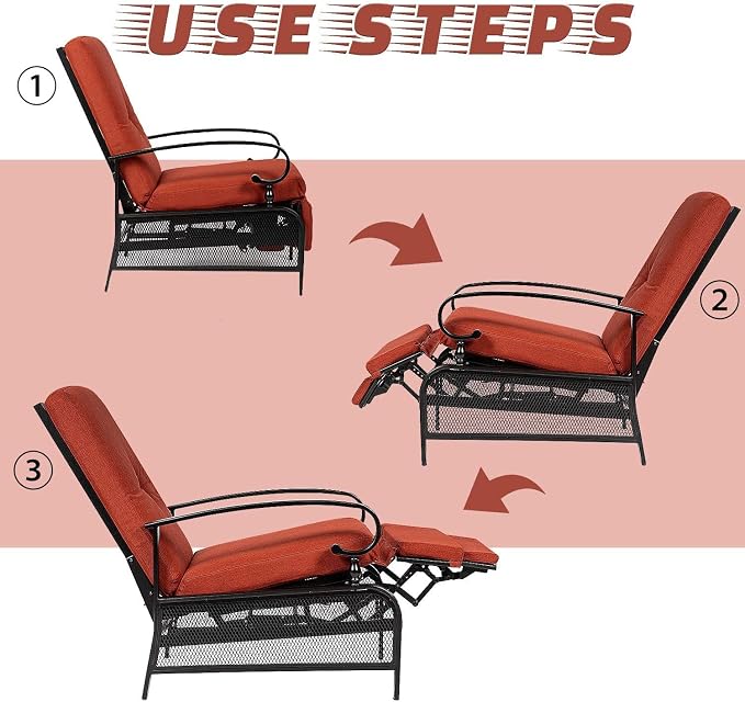 Incbruce Outdoor Lounge Chair Set of 2 Patio Furniture Adjustable Recliner - Image 6