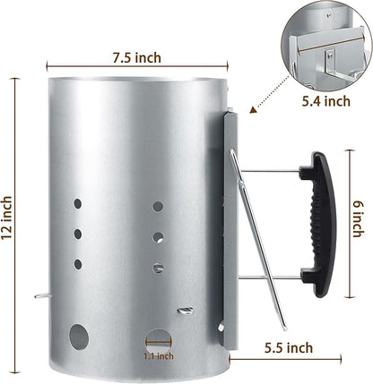 E500 Larger Charcoal Chimney Starter with 60Pcs Charcoal Starter, Coal Chimney Starter for Grill, BBQ Fire Starter Kit