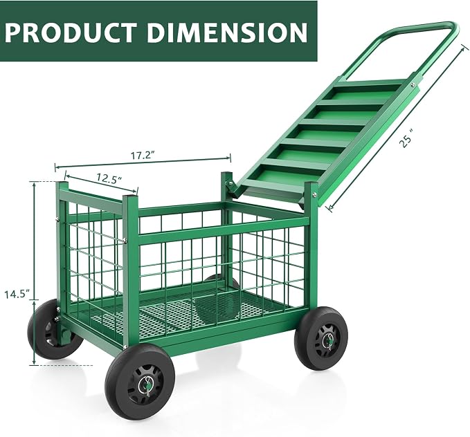 Garden Cart with Seat, 3-in-1 Rolling Seat with Wheels - Image 3