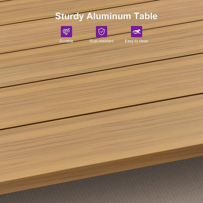 PURPLE LEAF 5 Pieces Outdoor Dining Set All-Weather PE Rattan Outdoor Patio Furniture Set with All Aluminum Frame Rectangular Table and Chairs Set for Lawn Garden Backyard Deck, Teak