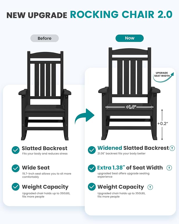 SERWALL Outdoor Rocking Chair Set of 6, Patio Rocking Chair, Porch Rocker - Image 3