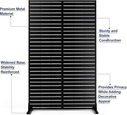 FENCY Metal Privacy Screen with Stand 72" H×44" W Outdoor Freestanding Privacy Panels, Outdoor Privacy Screen for Deck Patio Balcony(Black-Louvered)