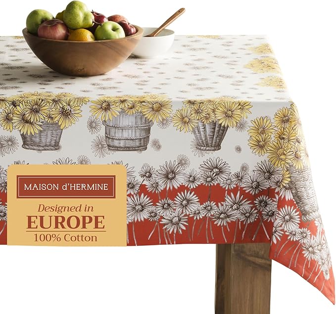 Maison d' Hermine Table Cloth Rectangle Table 100% Cotton 60 x 90 Inches Fall Tablecloth Reusable Everyday Use for Thanksgiving Christmas Decorations Dining Farmhouse Party (Bagatelle)