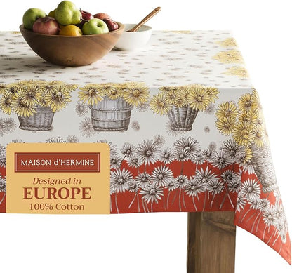 Maison d' Hermine Table Cloth Rectangle Table 100% Cotton 60 x 90 Inches Fall Tablecloth Reusable Everyday Use for Thanksgiving Christmas Decorations Dining Farmhouse Party (Bagatelle)