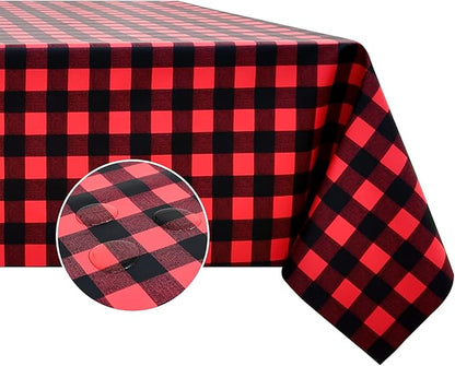Romanstile Rectangle Vinyl Tablecloth, 100% Waterproof Buffalo Gingham Plastic Table Cloth, Heavy Duty Wipeable Checkered Table Covers for Outdoor, Camping, Picnic, Patio - 60 x 102, Black and Red