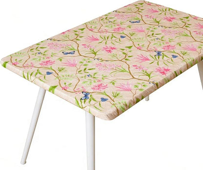 Rectangle Picnic Table Cloth, Elastic Waterproof Fitted Vinyl Tablecloths for 5 Foot Tables, Wipeable Flannel Backed Table Covers for Dining, Camping, Outdoor(Pink Flower,36"x60")