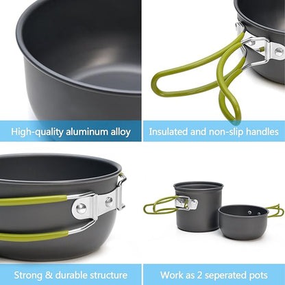Odoland Camping Cookware Stove Carabiner Canister Stand Tripod and Stainless Steel Cup, Tank Bracket, Fork Spoon Kit for Backpacking, Outdoor Camping Hiking and Picnic