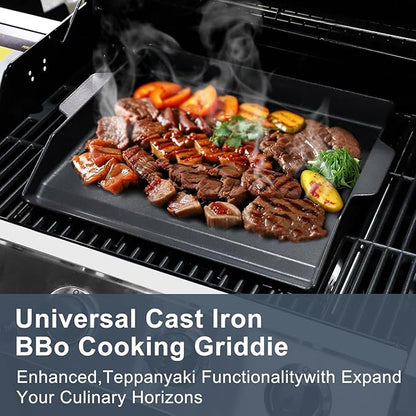 Criditpid Cast Iron Griddle for Gas Grill, Universal Flat Top Plate Cooking Griddle for Charcoal Grills/Gas Stoves, 18.6" x 14" BBQ Grill Griddle Plate Insert for Weber, Nexgrill, Charbroil, Camp Chef