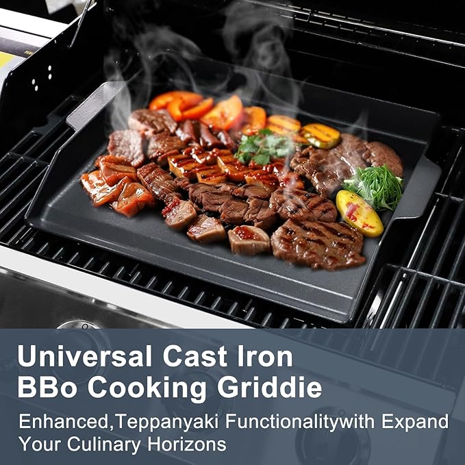 Criditpid Universal Large Cast Iron Cooking Griddle with Extra High Sidewalls for Gas Grills, Charcoal, 20 Inch Blackstone Griddle Pan Griddle Flat Top Grill Plate for 4 Burner Range Oven, 23" x 16"