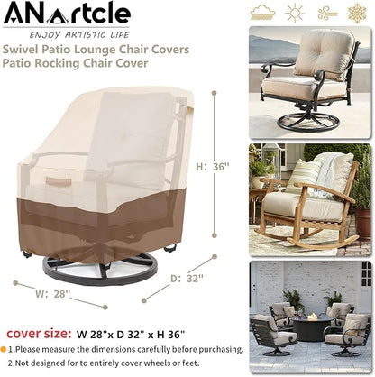 Swivel Patio Chair Cover 4 Pack,600D Waterproof Heavy Duty Outdoor Chair Cover(28 W x 33 D x 36 H inches),Patio Furniture Covers,Outdoor Furniture Covers Waterproof,Beige&Brown