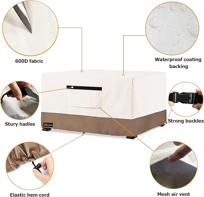 Fire Pit Cover Rectangular, Outdoor Heavy Duty 600D Tear-Resistant 100% Waterproof 48 Inch Fire Table Cover Rectangle, Patio Weatherproof Rectangular Fire Table Protector, Beige 48" L x 28" W x 24" H