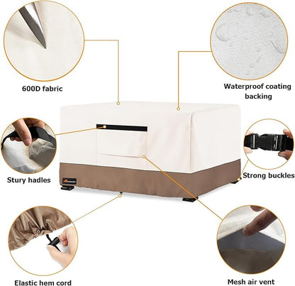 Fire Pit Cover Rectangular, Outdoor Heavy Duty 600D Tear-Resistant 100% Waterproof 44 Inch Fire Table Cover Rectangle, Patio Weatherproof Rectangular Fire Table Protector, Beige 44" L x 28" W x 24" H