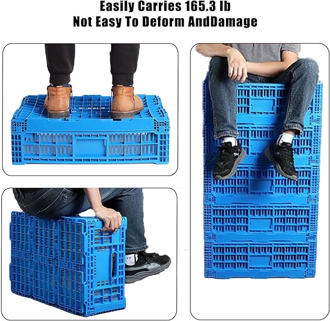 Collapsible Storage Bin/Crates，52L Foldable Baskets,Storage Baskets and Bins for Toys, Home and office Storage, Stackable Crates for Home Organization（Blue）