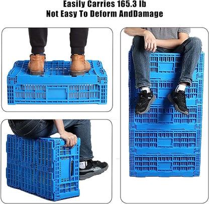Collapsible Storage Bin/Crates，52L Foldable Baskets,Storage Baskets and Bins for Toys, Home and office Storage, Stackable Crates for Home Organization（Blue）