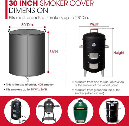 Unicook Round Smoker Cover 30 Inch, Heavy Duty Waterproof Charcoal Kettle BBQ Grill Cover, Fade Resistant Barrel Protector, Fits Weber Char-Griller Akorn Kamado and More, 30" Dia x 36" H