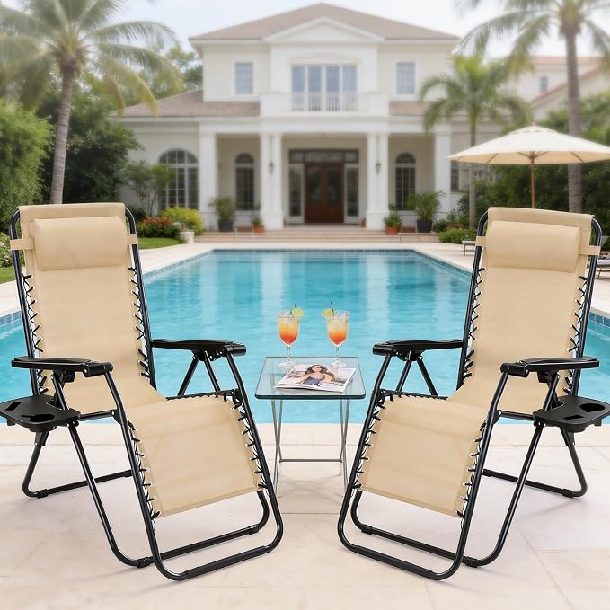 NEWBULIG Zero Gravity Chairs Set of 2, Folding Lounge Recliner Chair | Portable - Image 8