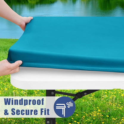 Spandex 6 Foot Rectangle Table Cloth 6 Pack, Elastic Fitted Tablecloths for Picnic, Stretch Washable Patio Table Cover for Outdoor, Camping, Banquet and Parties (Teal, 30"x72")