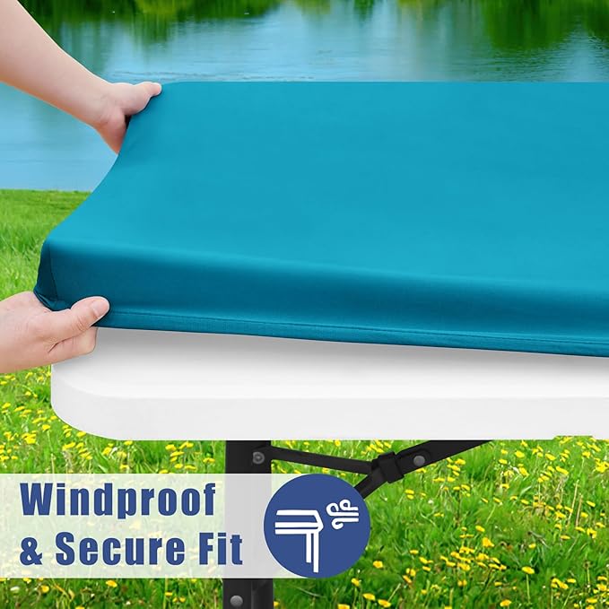 Spandex 4 Foot Rectangle Table Cloth 6 Pack, Elastic Fitted Tablecloths for Picnic, Stretch Washable Patio Table Cover for Outdoor, Camping, Banquet and Parties (Teal, 30"x48")