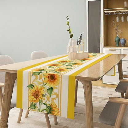Yellow Sunflower Table Runner, Spring Summer Seasonal Floral Farmhouse Rustic Vintage Flower Print Table Cover for Home Kitchen Dining Table Decor Party, 13x120inch