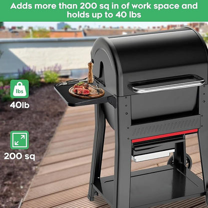Folding Side Barbecue Shelf Compatible with Weber Searwood 600/600XL Pellet Grills, Folding Side Table, Ideal for Food Prep and Storage