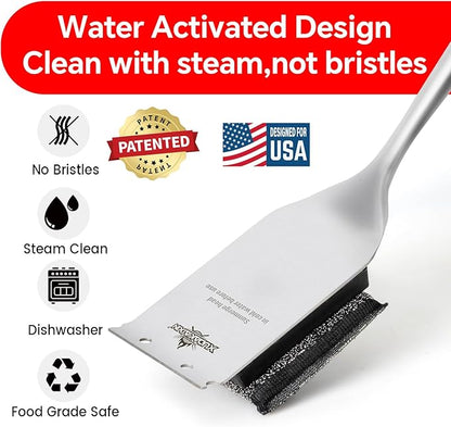 Bristle-Free Grill Brush with Replacement Head. Ultra Safe & Efficient Cleaner for Cast Iron and Stainless Steel Outdoor Grills.Gifts for Men/Dad